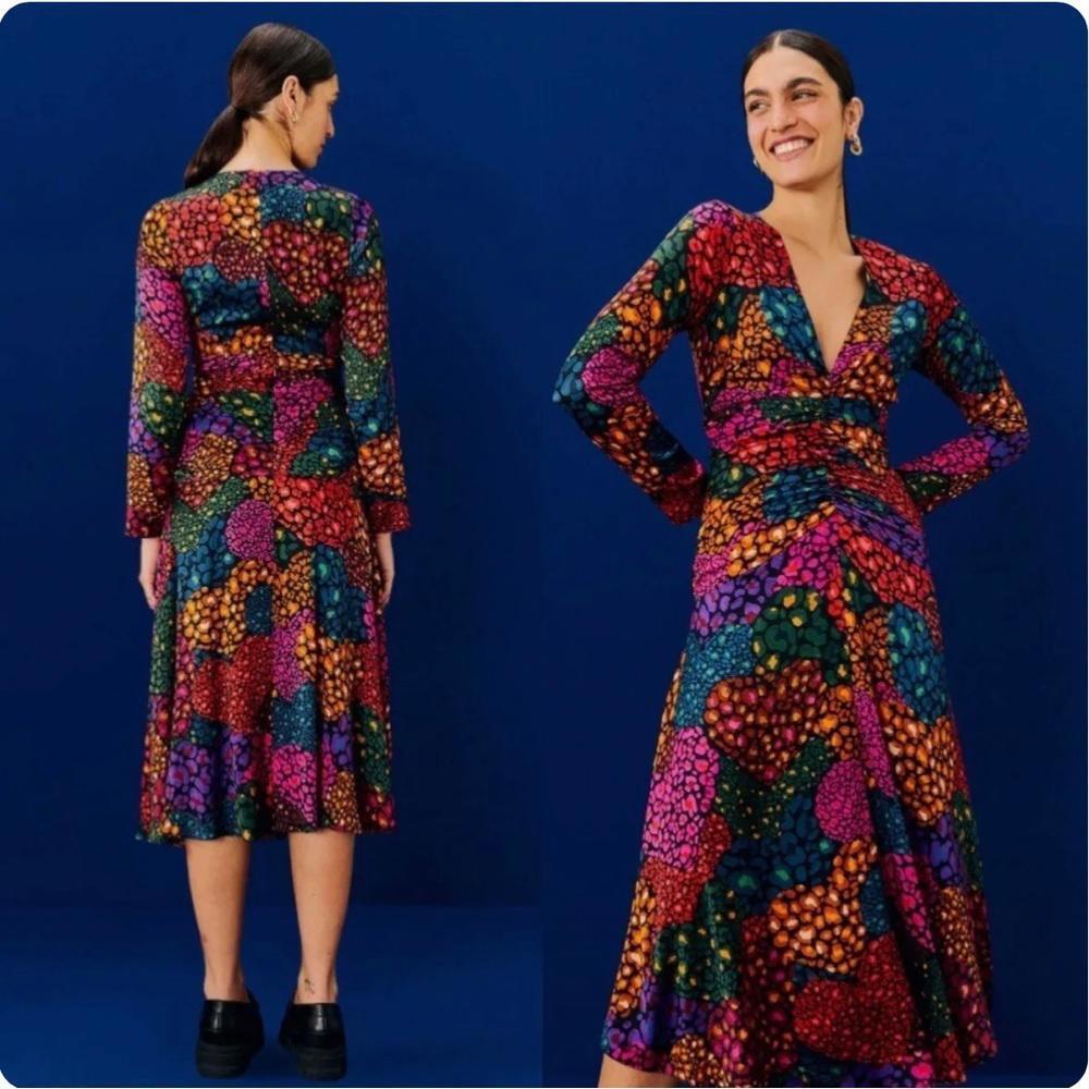 FARM Rio Rainbow Hearts Lenzing Ecovero Viscose Midi Dress NWT size Small